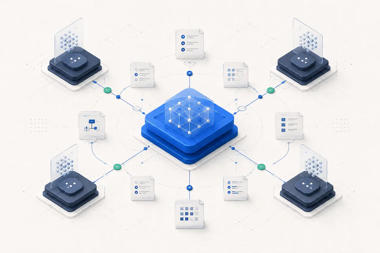 Illustration of ReleaseWitness preserving evidence and release checks around an AI coding workflow.